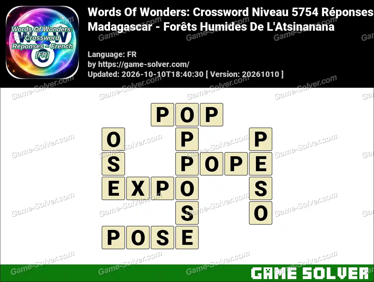 Words Of Wonders: Crossword Niveau 5754 Réponses – Madagascar – Forêts Humides De L’Atsinanana